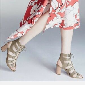 Loeffler Randall Lace Up Dark Olive Green Gladiator Block Heels Sz 6B